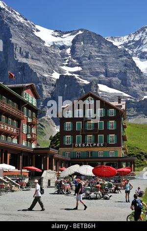 Kleine Scheidegg, a high mountain pass between the Eiger and Lauberhorn peaks in the Bernese Oberland, Swiss Alps, Switzerland Stock Photo