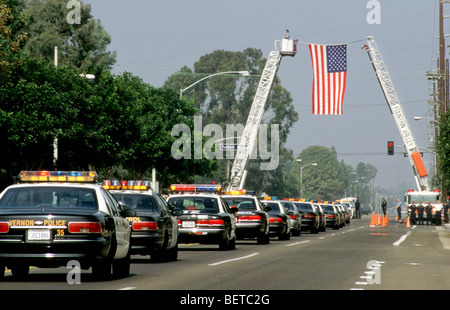 Funeral procession of police officer who died in action Stock Photo