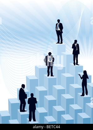 People are standing on a large graph, conceptual business illustration. Stock Photo