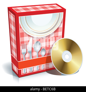 Red blank 3d box with cooking software and CD. Stock Photo