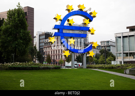 The Euro currency sign in the gardens of the Eastern Central Bank Frankfurt Germany. Stock Photo