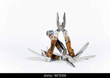 multi purpose pen knife and pliers isolated on the white background Stock Photo