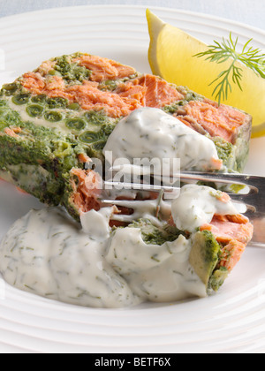 Salmon terrine slice seafood individual portion Stock Photo