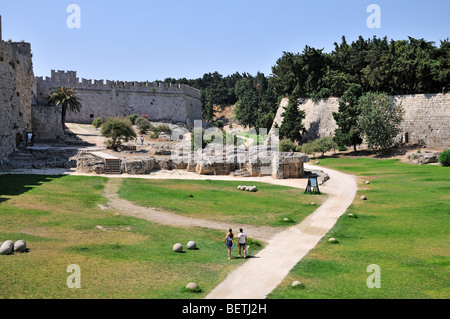 Young couple walking at the old city of Rhodes, Rhodes island, Greece Stock Photo