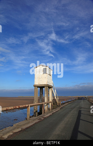 holy island causeway refuge box motorists used who england alamy northumberland