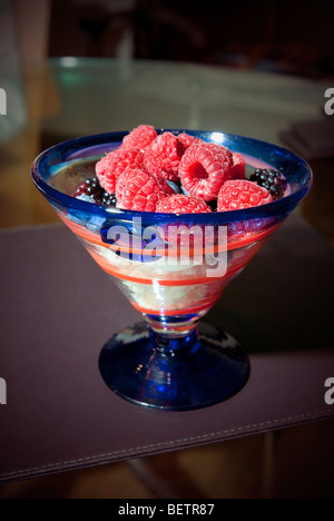 Bowl of summer fruits, raspberries and blackberries. Stock Photo