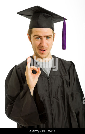 happy young man after his graduation, isolated on white Stock Photo