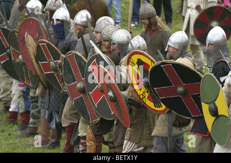 Line of Viking soldiers at reenactment in Tiel in the Netherlands Stock Photo