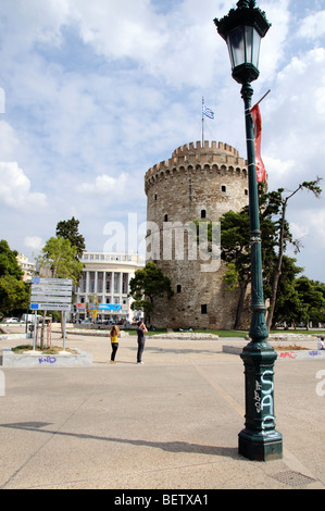 Thessaloniki Greece The State Theatre of Northern Greece and the historic 16th century White Tower Stock Photo