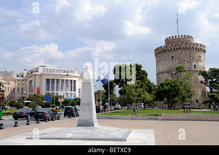 Thessaloniki Greece The State Theatre of Northern Greece and the historic 16th century White Tower Stock Photo