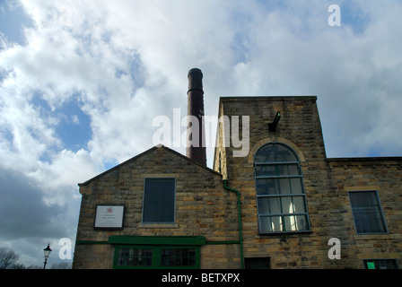 The chimney of the steam engine powering looms of the Queen Street MIll Textile Museum in Burnley in Lancashire Stock Photo