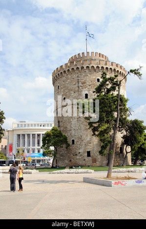 Thessaloniki Greece The State Theatre of Northern Greece and the historic 16th century White Tower Stock Photo