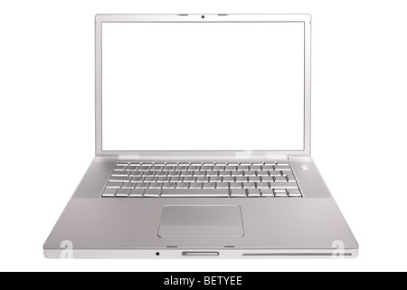 Apple MacBook Pro 15 Inch laptop with empty screen isolated on white background. Stock Photo