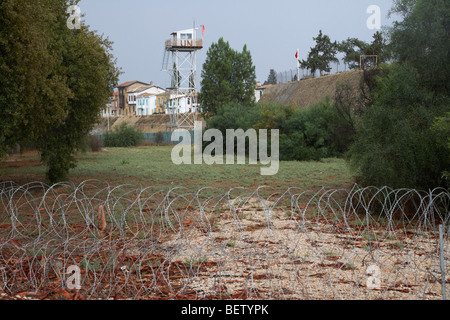 watchtower in restricted area of the UN buffer zone in the green line dividing north and south cyprus in nicosia lefkosia Stock Photo