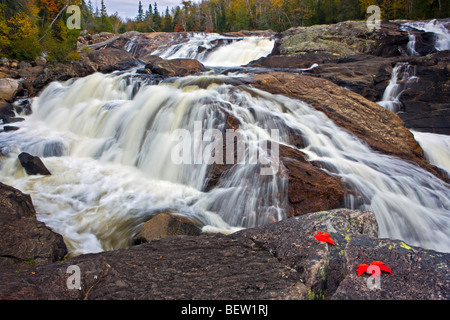 Waterfall along the Sand River, Pinguisibi Trail, in Lake Superior Provincial Park, Great Lakes, Ontario, Canada. Stock Photo