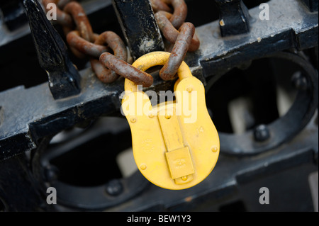 Padlock with rusty chain. London. Britain. UK Stock Photo
