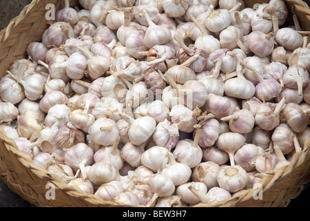 Fresh garlic for sale at market Stock Photo