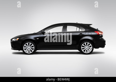 2010 Mitsubishi Lancer Sportback Ralliart in Black - Drivers Side Profile Stock Photo