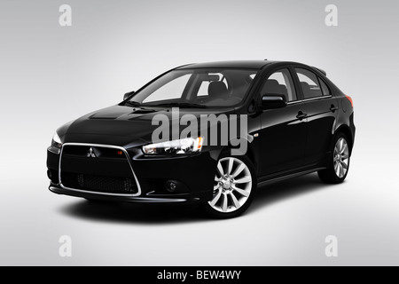 2010 Mitsubishi Lancer Sportback Ralliart in Black - Front angle view Stock Photo