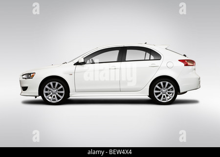 2010 Mitsubishi Lancer Sportback GTS in White - Drivers Side Profile Stock Photo