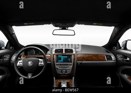 2010 Jaguar XK R in Gray - Dashboard, center console, gear shifter view Stock Photo