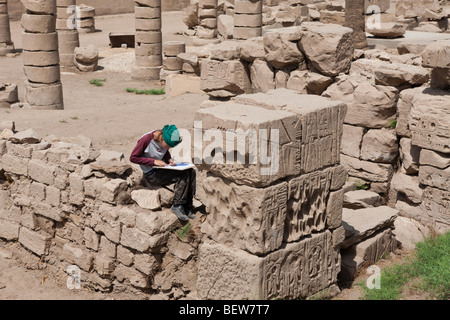 Archaeologist at Karnak Temple, Luxor, Egypt Stock Photo