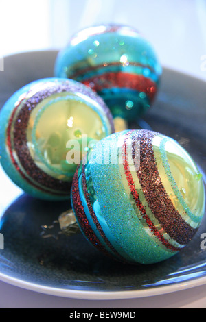 three christmas balls, close-up Stock Photo