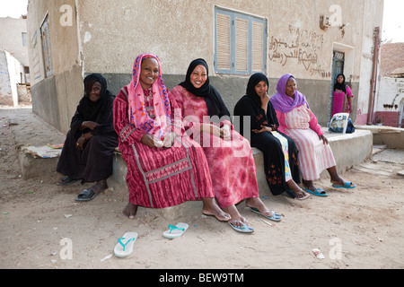 Women of Nubian Village on Elephantine Island, Aswan, Egypt Stock Photo