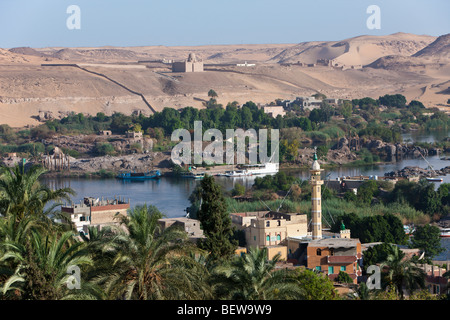 View on Nile River Landscape of Aswan, Aswan, Egypt Stock Photo