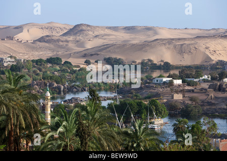 View on Nile River Landscape of Aswan, Aswan, Egypt Stock Photo