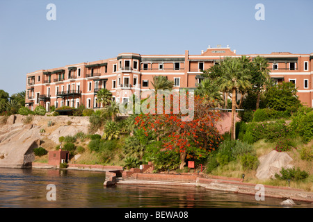 Traditional Hotel Old Cataract at Nile River, Aswan, Egypt Stock Photo