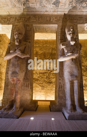 Statues inside Great Temple of Pharaoh Ramesses II, Abu Simbel, Egypt Stock Photo