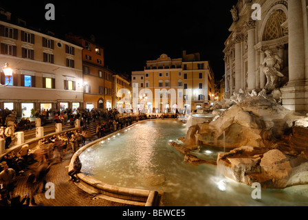 The Trevi Fountain (Fontana di Trevi) at night, Rome, Italy, side view Stock Photo