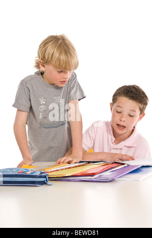 two pupils doing school homework Stock Photo