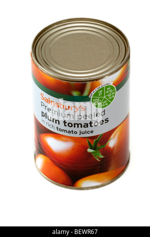 Can of Sainsbury's premium peeled plum tomatoes Stock Photo
