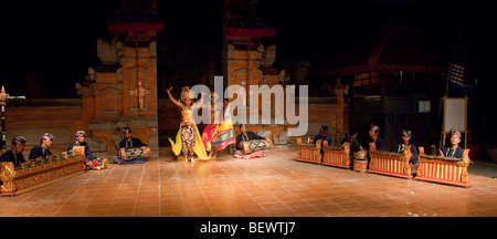 Legong Kraton male and female Balinese dancers, Bali Stock Photo