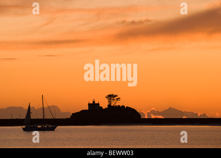 Sunset at the lighthouse in Crescent City, California. Stock Photo