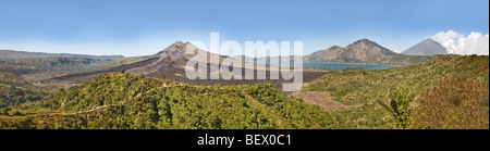 Mount Batur (Gunung Batur) and Lake Danau Batur, Kintamani, Bali, Indonesia Stock Photo