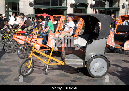 Pedal Cabs on Hojbro Plads at Stroget Street Stock Photo