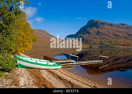 Fishing boats on the shore of Loch Maree Wester Ross Scottish Highlands  SCO 5402 Stock Photo