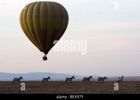 Hot Air Balloon over the Masai Mara National Reserve, Kenya Stock Photo