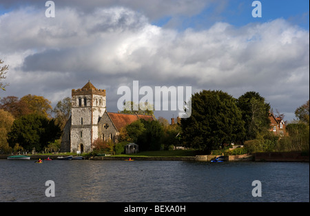All Saints Church on the banks of the River Thames at Bisham upstream of Marlow near Bisham Abbey Stock Photo