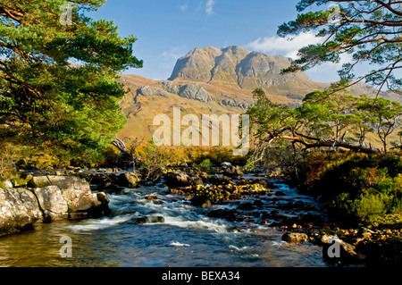 River Grudie and Slioch mountain Loch Maree Wester Ross Scottish Highlands  SCO 5405 Stock Photo
