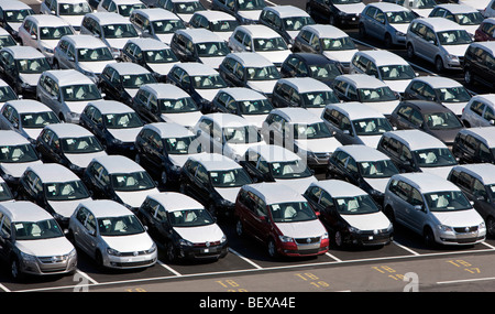 Waiting for Export . New cars at Volkswagen AG in Wolfsburg Stock Photo