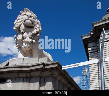 Lion Statue on Westminster Bridge, London, England Stock Photo