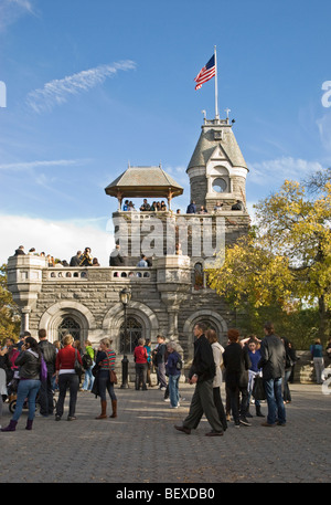 People visiting Belvedere Castle in Central Park on an autumn day Stock Photo