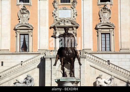 Statue of Marcus Aurelius standing in Piazza del Campidoglio in Rome Stock Photo