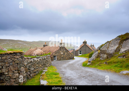 Restored traditional croft in the Garenin Blackhouse Village on the Isle of Lewis, Scotland Stock Photo