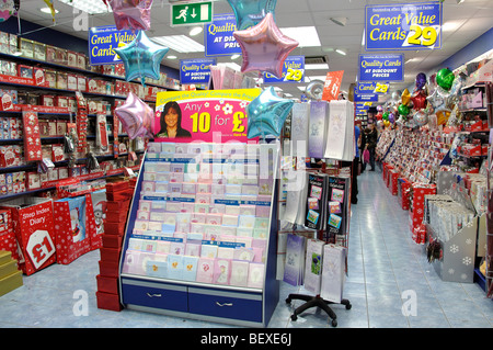 The Card Factory shop interior, Elmsleigh Shopping Centre, High Street, Staines-upon-Thames, Surrey, England, United Kingdom Stock Photo