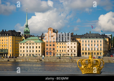 The crown on Skeppsholmsbron bridge in Stockholm Sweden Europe Stock Photo